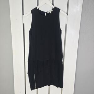 Sandro Crepe Layered Black Mini‎ Dress Size 2 US 6 Cocktail Party LBD Rock Glam